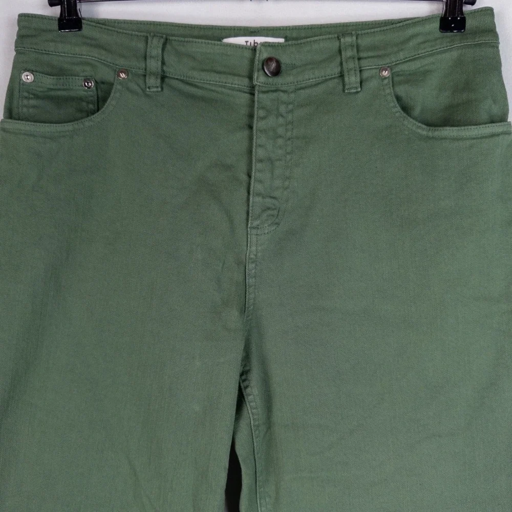 Tibi Brancusi Pant Jeans Womens 30 Green Stretch Barrel Leg Crop High Rise - Picture 2 of 13